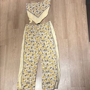 J. Crew Yellow Floral Wide-Leg Pants with Side Stripe